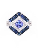 Tanzanite Blue Sapphire & Diamond 14k Gold Ring