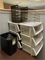 Storage bins, Leonard trays and trash bin