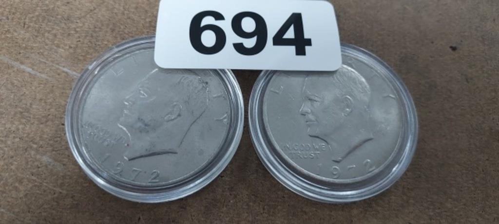 (2) 1972 EISENHOWER $1 COINS