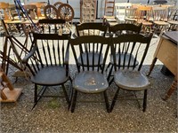 Set of Plank Bottom Chairs & Painted Arm Rocker