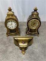 DuChateau mantle clocks and shelf, set of 2