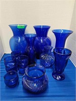 Lot of 14 Cobalt Blue Glassware Lot