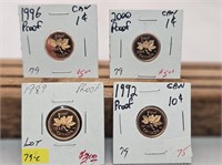 4 PROOF 1 CENT COINS 1992.1996,1989 AND 2000 LOT