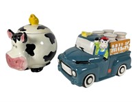 Ceramic Milk Truck & Cow Cookie Jars