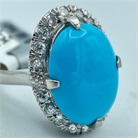 Platinum Turquoise & Diamond Ring