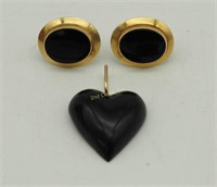 Vtg Gold & Black Onyx Earrings & Pendant Lot