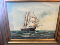 Original Oil Painting Seascape with Ship