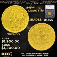 ***Auction Highlight*** 1845-p Gold Liberty Half E