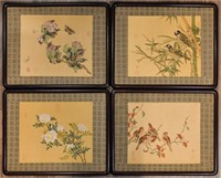 Set of 4 Exported Flower Painting Hanging Screens