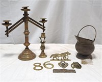 Brass candle holder & brass lot