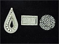 3 Vintage Rhinestone Brooches