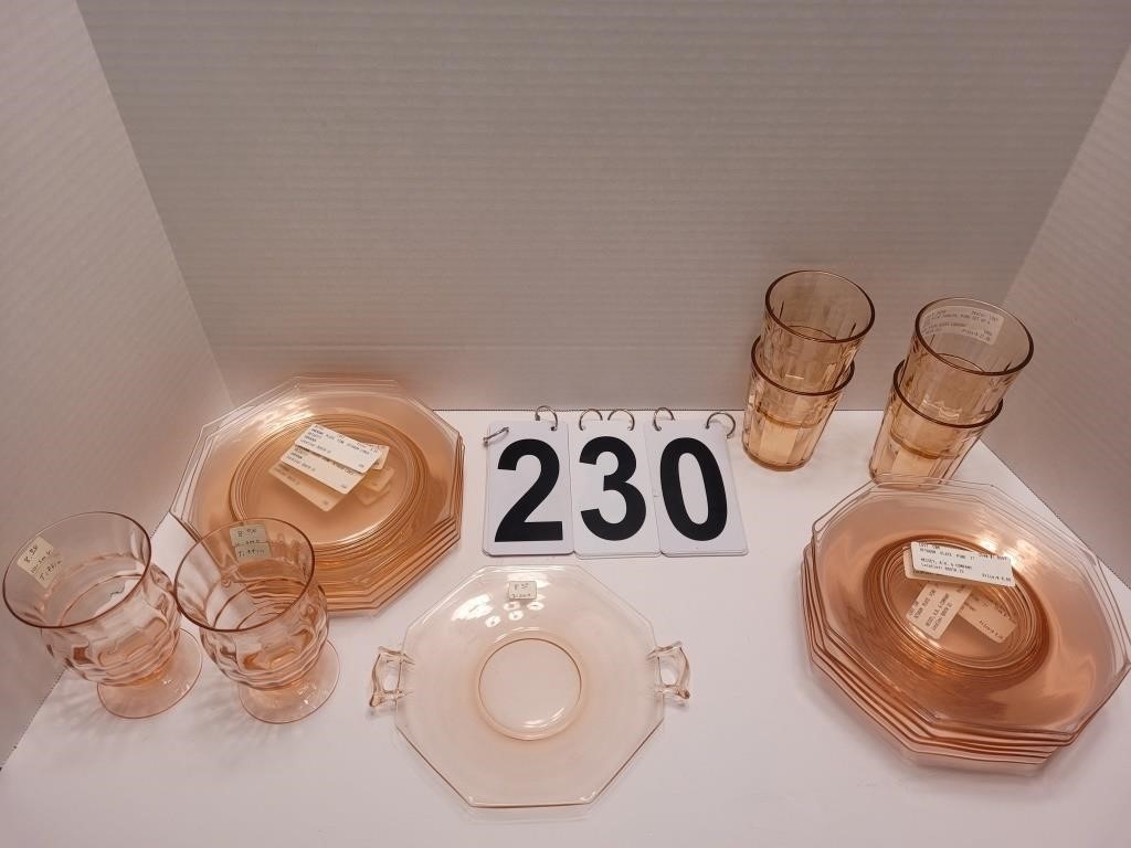12 Heisey Octagon Plates ~ 4 Pink Cups ~ 2 Tiffin