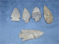 Five Authentic Native American Arrowhead Artifacts