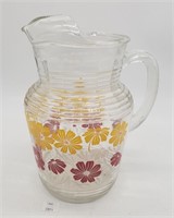 Vintage Glass Pitcher w Ice Lip & Floral Design