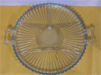 Fostoria serving tray, 2 relish dishes