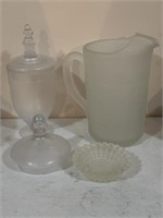 Frosted pitcher, candy dish