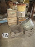 Quantity of wooden crates & galvanized bucket