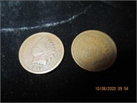 2 Indian Head Pennies-1891