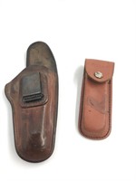 LEATHER HOLSTER AND SHARP HOLDER