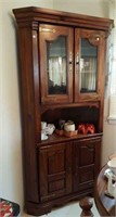 Dark Pine corner china cabinet, glass door top