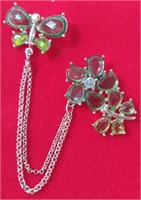 Crystal Butterfly & Flower Swag Brooch