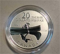 2011 RCM Pure Silver $20 NO TAX Coin Canoe