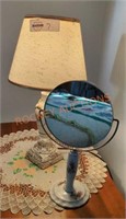 Vintage table lamp and vanity mirror