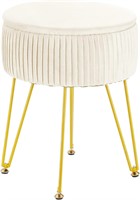 Velvet Ottoman Footrest with Storage - White