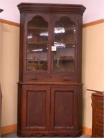 Walnut Victorian 2-Piece Corner Cabinet