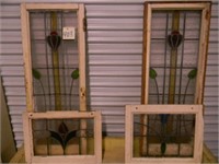 (4) Floral Design Leaded Glass Cupboard Doors -
