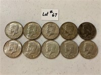 (10) Kennedy 40percent Silver Half Dollars 5-1967