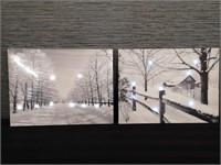 Lot of 2 Winter Themed Light Up Pictures