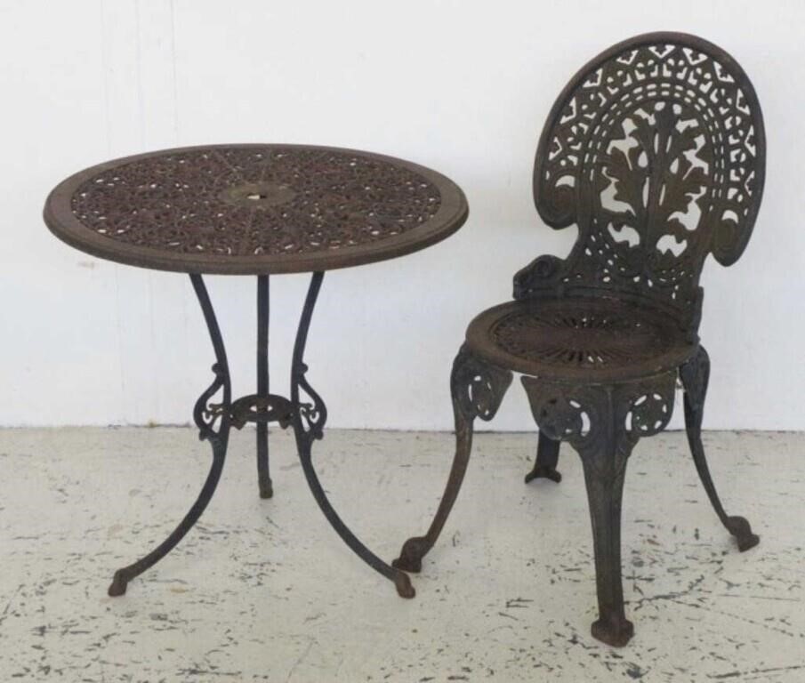 Cast iron outdoor char and table