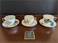 Set of 3 English Porcelain Tea Cups & Saucers 1