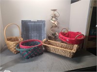 Bin of Wicker Baskets & Christmas Decor