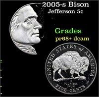 Proof 2005-s Bison Jefferson Nickel 5c Grades GEM+