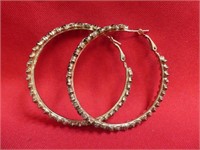 Black & Clear Rhinestone 2.5" Hoop Earrings