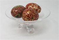 Red and Gold Hand Painted Eggs in Crystal Bowl