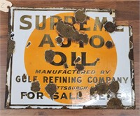 "Supreme Auto Oil" Double-Sided Porcelain Sign