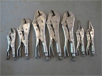 7 vise grips, including needle nose