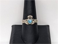 .925 Sterling Silver Turquoise Claddagh Ring