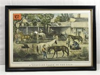ART:  Currier & Ives  “The Horse Shed” Lithograph