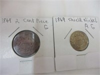 2 Cent pc. & Shield nickel