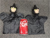 2 Halloween hand  puppets.  Witches with green