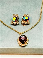 Vintage Necklace & Earring set Purple Aurora