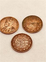 3 King George Large Pennies - Dates unknown