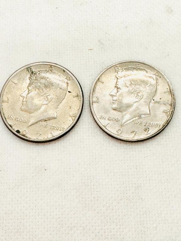 1972,1971 Kennedy Hslf Dollar