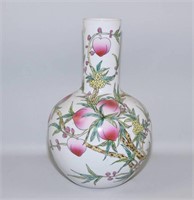 CHINESE FAMILLE ROSE VASE. A bulbous bottle form