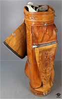 Tooled Leather Golf  Bag w/2 Clubs
