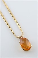 18k Yellow Gold and Citrine Pendant with Chain